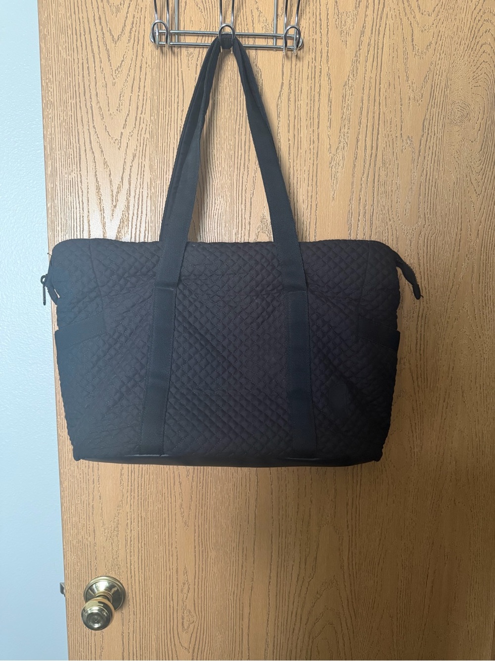 Quilted Black Women's Tote Bag with Shoulder Straps